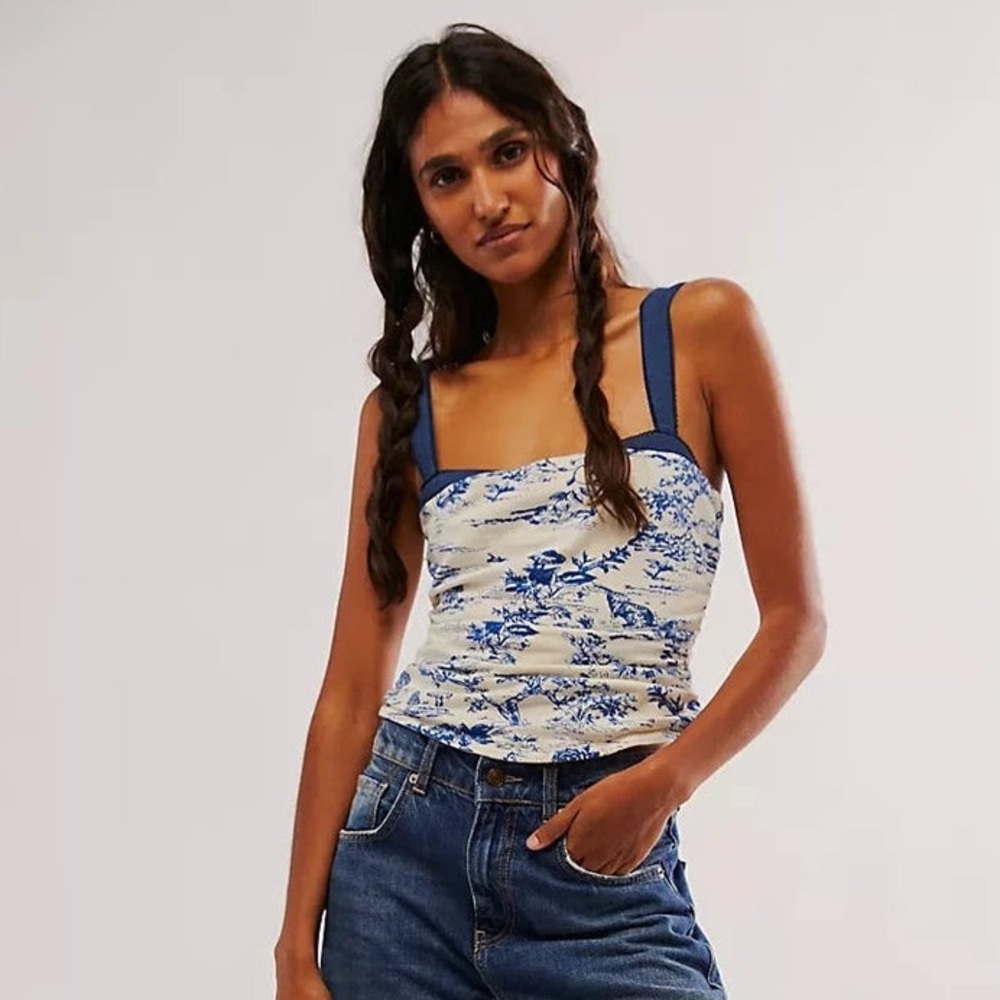 Free People Printed 2 Tone Tank in Ivory Combo